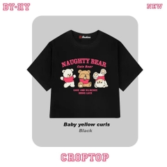 Áo croptop nữ HY KOREA in Cute Bear Pink 1271 tay ngắn thun