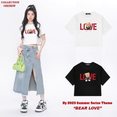 Áo thun croptop nữ HY KOREA in Bear Love 1273 tay ngắn