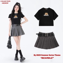 Áo thun croptop nữ HY KOREA in BEARBLE 1274 tay ngắn