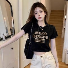 Áo thun croptop Y2K HY KOREA in chữ Rambuntcious 1276 tay ngắn