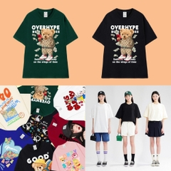 Áo phông unisex HYKOREA form rộng mẫu ngẫu nhiễn cotton 100%