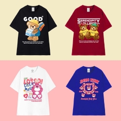 Áo phông unisex HYKOREA form rộng mẫu ngẫu nhiễn cotton 100%