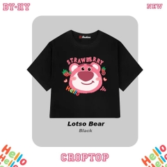 Áo croptop ôm body nữ HY KOREA in Đầu gấu Lotso Hello 1284 tay ngắn