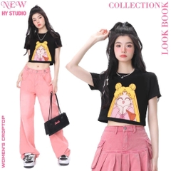 Áo croptop nữ HY KOREA in Sailor Moon 1285 tay ngắn ôm body