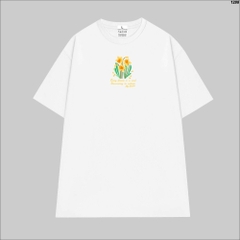 Áo Phông Unisex HY KOREA Cotton 100 Every Flower Art 1288 Form Rộng Tay Lỡ