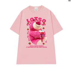 Áo thun tay lỡ HY KOREA form rộng unisex cotton 100 Gấu Lotso ôm trà sữa 1291