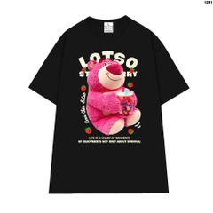 Áo thun tay lỡ HY KOREA form rộng unisex cotton 100 Gấu Lotso ôm trà sữa 1291