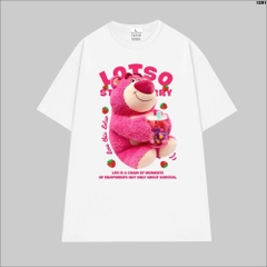 Áo thun tay lỡ HY KOREA form rộng unisex cotton 100 Gấu Lotso ôm trà sữa 1291
