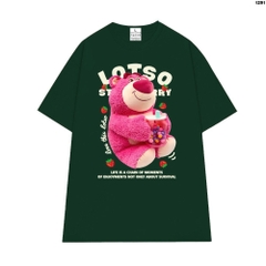Áo thun tay lỡ HY KOREA form rộng unisex cotton 100 Gấu Lotso ôm trà sữa 1291