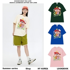 Áo Thun Unisex HY KOREA Nene ôm thỏ hồng 1298 Tay Lỡ Cotton 100 Form Rộng