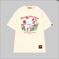 Áo thun tay lỡ HY KOREA Cừu hoa Tulip 1402 nam nữ cotton 75% form rộng