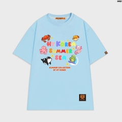 Áo thun nam nữ HY KOREA Summer Sea 1413 cotton 75% form rộng tay lỡ