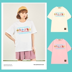 Áo thun form rộng HY KOREA The Ocean 1414 cotton 75% tay lỡ unisex