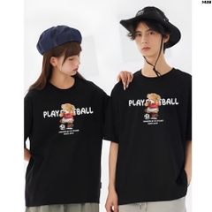 Áo phông cặp đôi HY KOREA Gấu đá banh 1426 form rộng tay lỡ unisex