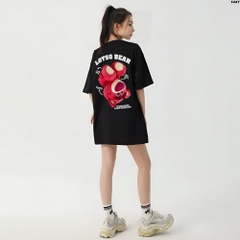 Áo thun tay lỡ Gấu dâu xoay đầu 1441 HY KOREA form rộng tay lỡ unisex