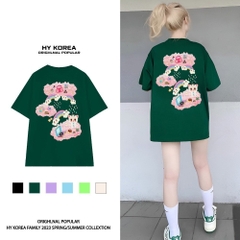Áo thun tay lỡ Mèo mây cầu vòng 1442 HY KOREA form rộng tay lỡ unisex