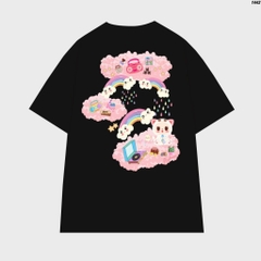 Áo thun tay lỡ Mèo mây cầu vòng 1442 HY KOREA form rộng tay lỡ unisex