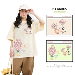 Áo phông HY KOREA Nhiều heo bóng bay 1454 form rộng tay lỡ nam nữ