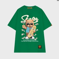 Áo phông unisex HY KOREA Gấu Skater 1455 form rộng tay lỡ cotton 75