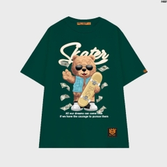 Áo phông unisex HY KOREA Gấu Skater 1455 form rộng tay lỡ cotton 75