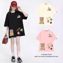 Áo phông nam nữ HY KOREA Line Friends 1458 form rộng tay lỡ