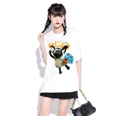 Áo phông nam nữ HY KOREA Cừu túi xanh 1459 form rộng tay lỡ cute