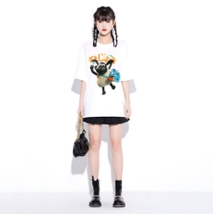 Áo phông nam nữ HY KOREA Cừu túi xanh 1459 form rộng tay lỡ cute