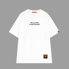 Áo thun tay lỡ thêu Are you alive 43 HY KOREA unisex form rộng