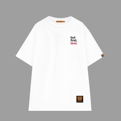 Áo thun tay lỡ thêu but first 46 HY KOREA form rộng nam nữ