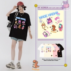 Áo thun tay lỡ HY KOREA Made Kaoka 1470 vải cotton 75 form rộng unisex