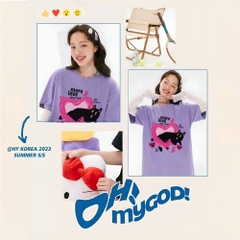 Áo phông nam nữ HY KOREA Black Cat 1473 form rộng tay lỡ