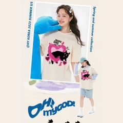 Áo phông nam nữ HY KOREA Black Cat 1473 form rộng tay lỡ