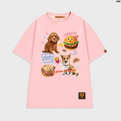 Áo thun tay lỡ HY KOREA Dog and Hamburger 1485 form rộng unisex couple