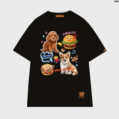 Áo thun tay lỡ HY KOREA Dog and Hamburger 1485 form rộng unisex couple