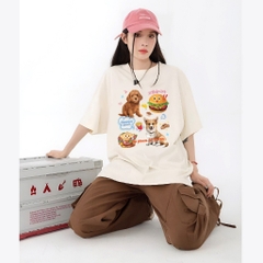 Áo thun tay lỡ HY KOREA Dog and Hamburger 1485 form rộng unisex couple