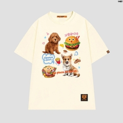 Áo thun tay lỡ HY KOREA Dog and Hamburger 1485 form rộng unisex couple