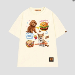 Áo thun tay lỡ HY KOREA Dog and Hamburger 1485 form rộng unisex couple