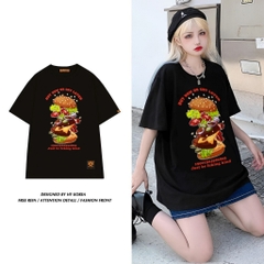 Áo thun tay lỡ HY KOREA Hamburger buy 1486 form rộng unisex couple