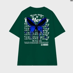 Áo phông tay lỡ HY KOREA Bufferfly Morpho 1496 vải cotton 75 form rộng unisex