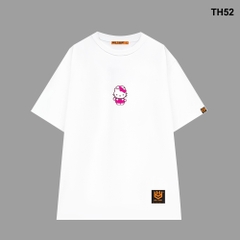 Áo thun HY KOREA form rộng thêu Kitty Váy hồng 52 tay lỡ nam nữ