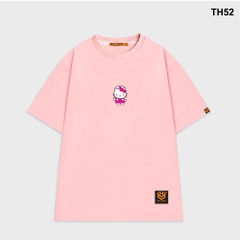 Áo thun HY KOREA form rộng thêu Kitty Váy hồng 52 tay lỡ nam nữ