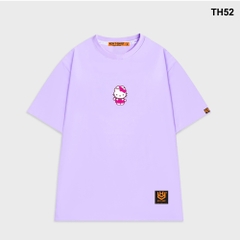 Áo thun HY KOREA form rộng thêu Kitty Váy hồng 52 tay lỡ nam nữ