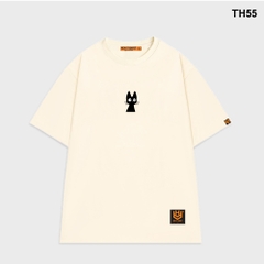 Áo thun HY KOREA form rộng thêu Mèo đen 55 tay lỡ nam nữ