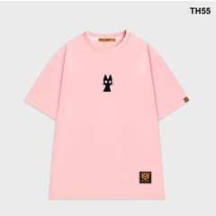 Áo thun HY KOREA form rộng thêu Mèo đen 55 tay lỡ nam nữ