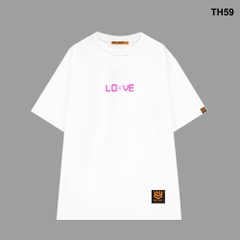 Áo thun HY KOREA form rộng thêu LOVE 59 tay lỡ nam nữ