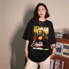 Áo phông tay lỡ HY KOREA Monalisa Edectik 1499 vải cotton 75 form rộng unisex