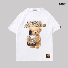 Áo Thun Tay Ngắn Gấu trà sữa 1097 Cotton 75% Form Rộng Unisex Nam Nữ.