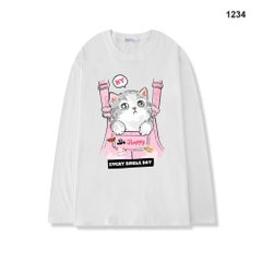 Áo Thun Tay Dài HY KOREA Yếm hồng mèo 1234 Form Rộng Unisex Freesize