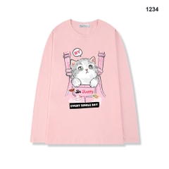 Áo Thun Tay Dài HY KOREA Yếm hồng mèo 1234 Form Rộng Unisex Freesize