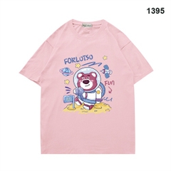 Áo Thun Tay Ngắn Gấu dâu mặt trăng 1395 Cotton 75% Form Rộng Unisex